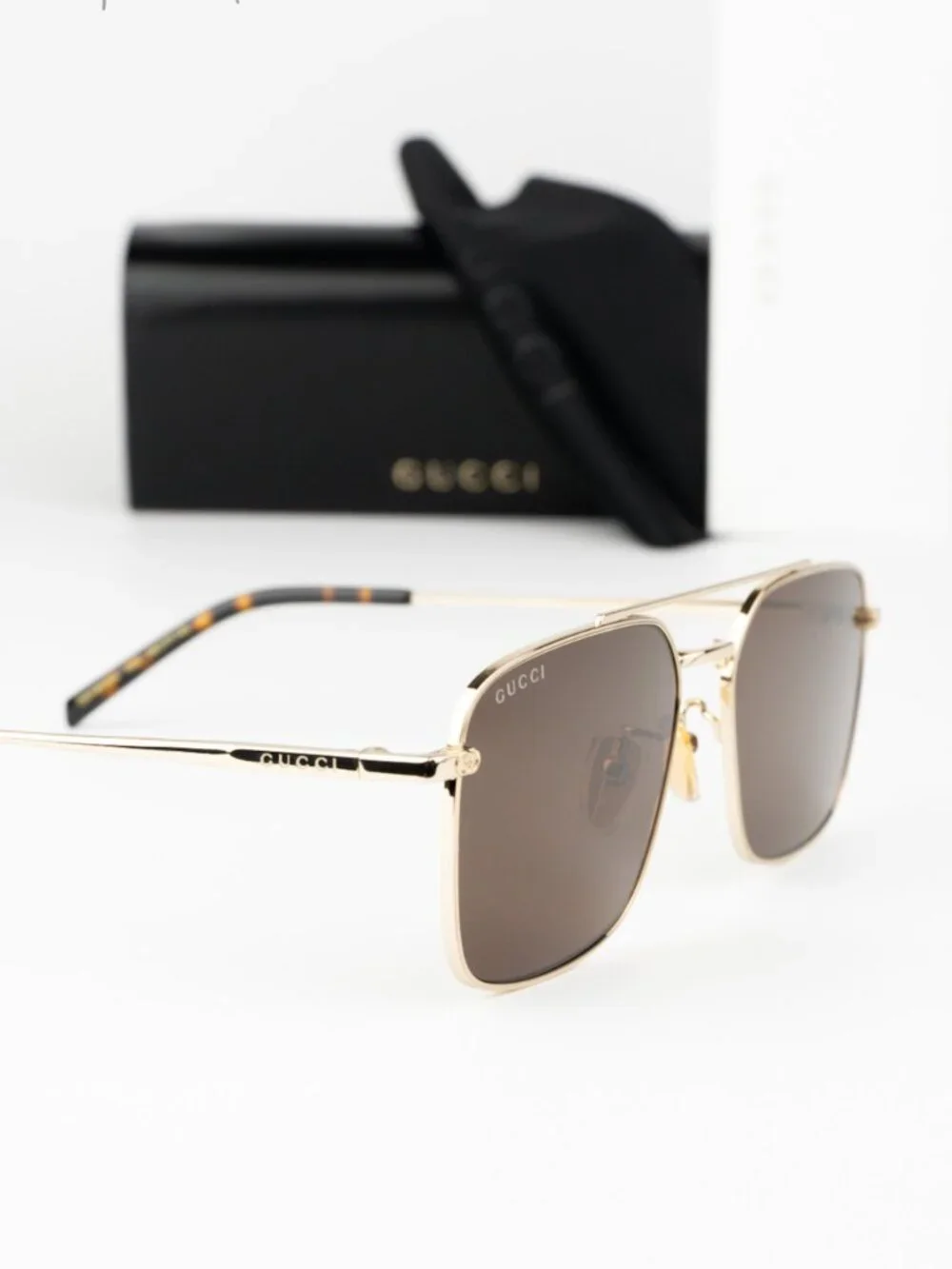 Gucci Men Sunglasses Gold Brown Rectangular GG1957SA 002 NEW AUTHENTIC